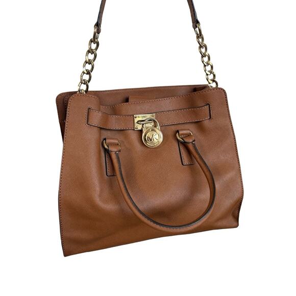 Michael Kors Hamilton Large Saffiano Leather Tote Bag Cognac Brown Tote Bag - Picture 2 of 10